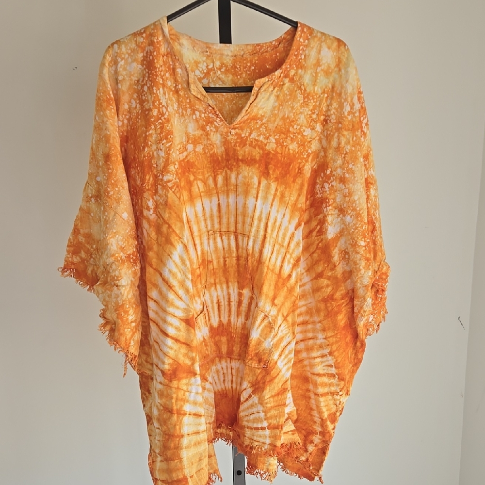 Orange Tie-Dye Handmade 100% Cotton Women's Top Size: One Size